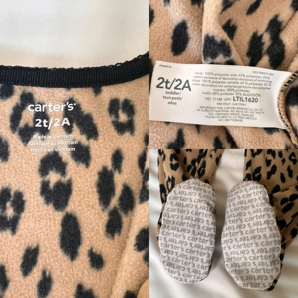 Baby Girls‎ One-Piece Leopard-Print Fleece Footed Pajamas 2T